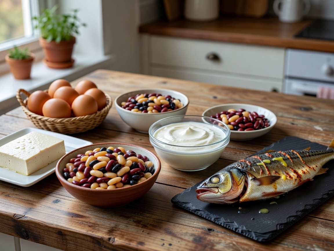 Eggs, tofu, beans, yoghurt and fish prepared as home meal ingredients